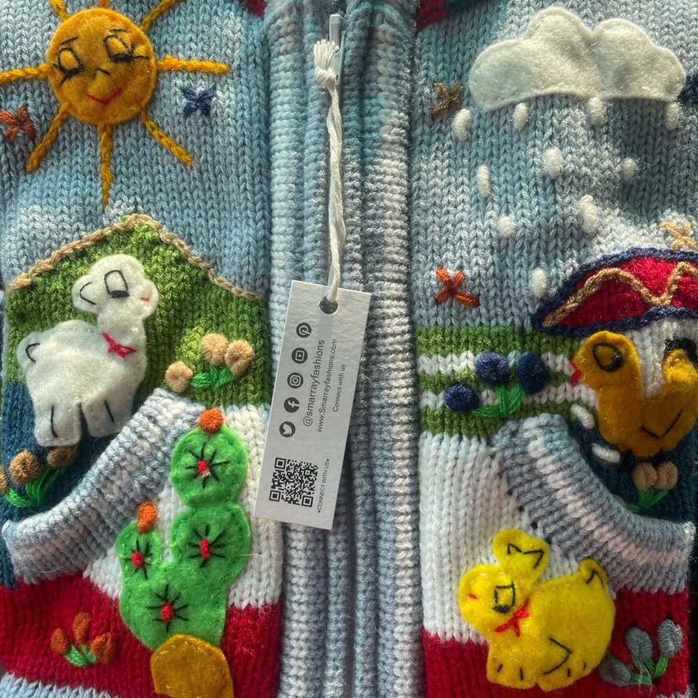 Colorful Knit Cardigan with Embroidered Designs